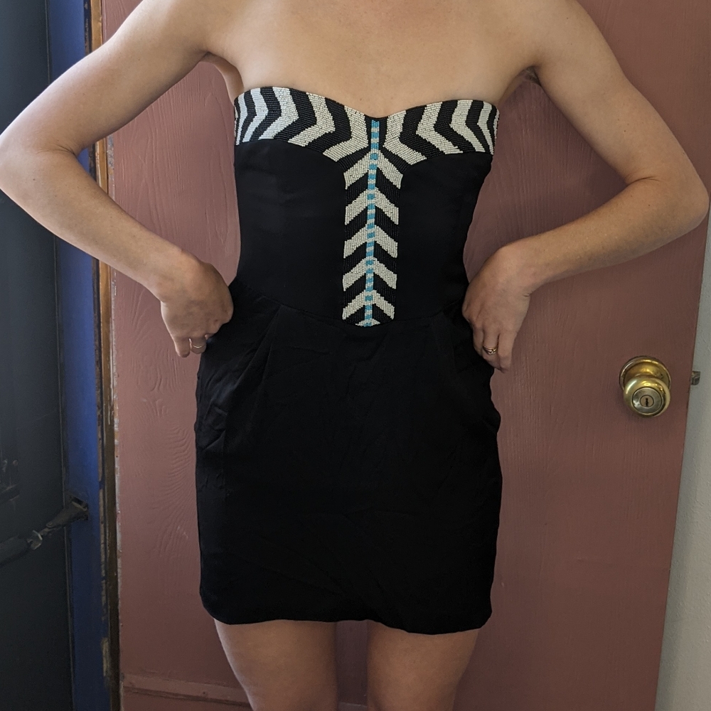 Black Bodycon Minidress with Intricate Beading Detail